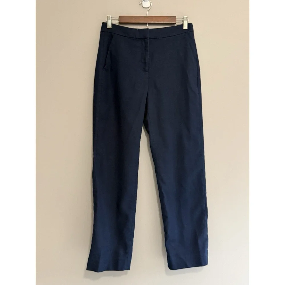 J. Crew Kate Linen Blend‎ Pants Trousers Straight Career Navy Blue Nautical Sz 2 - Picture 2 of 16
